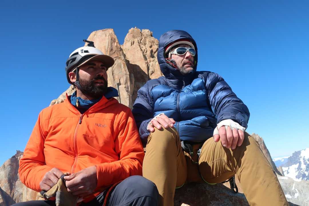 Erik  Weihenmayer at the summit of north tower