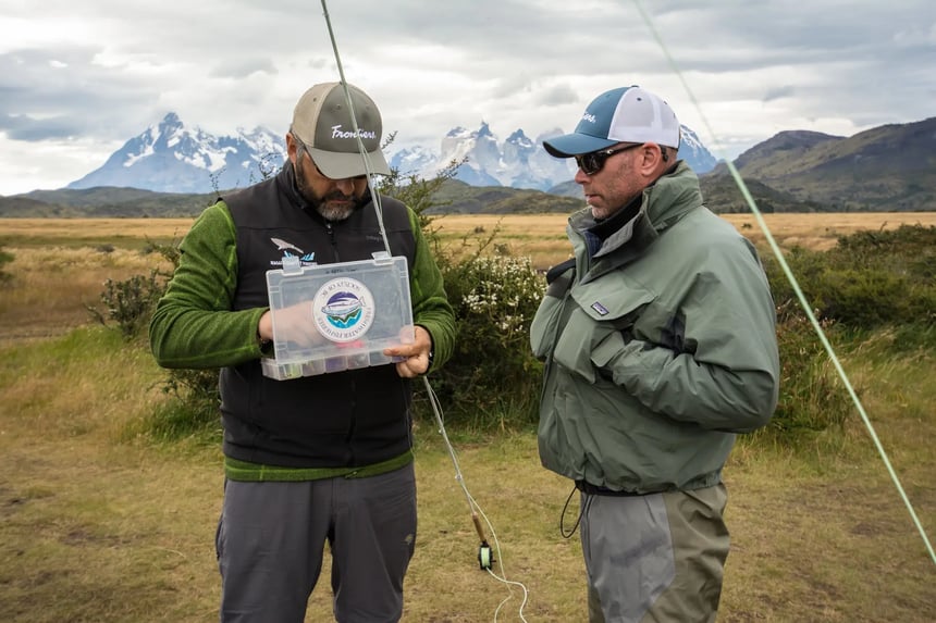 Two angles choosing fly to go fly fishing