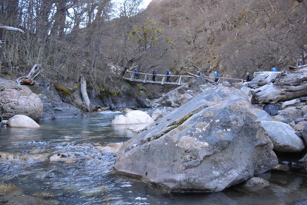 We are crossing a wooden bridge Patagonia