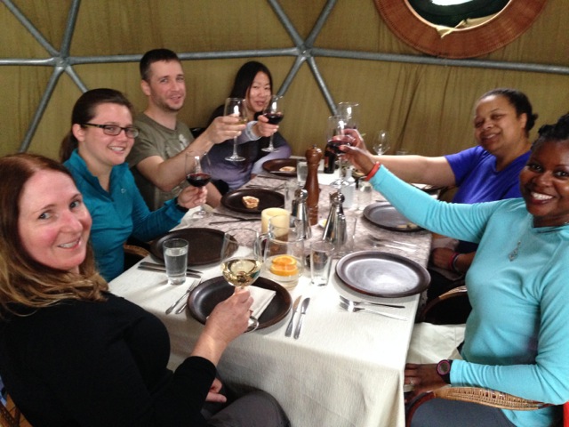 Enjoying Chilean red wine at EcoCamp