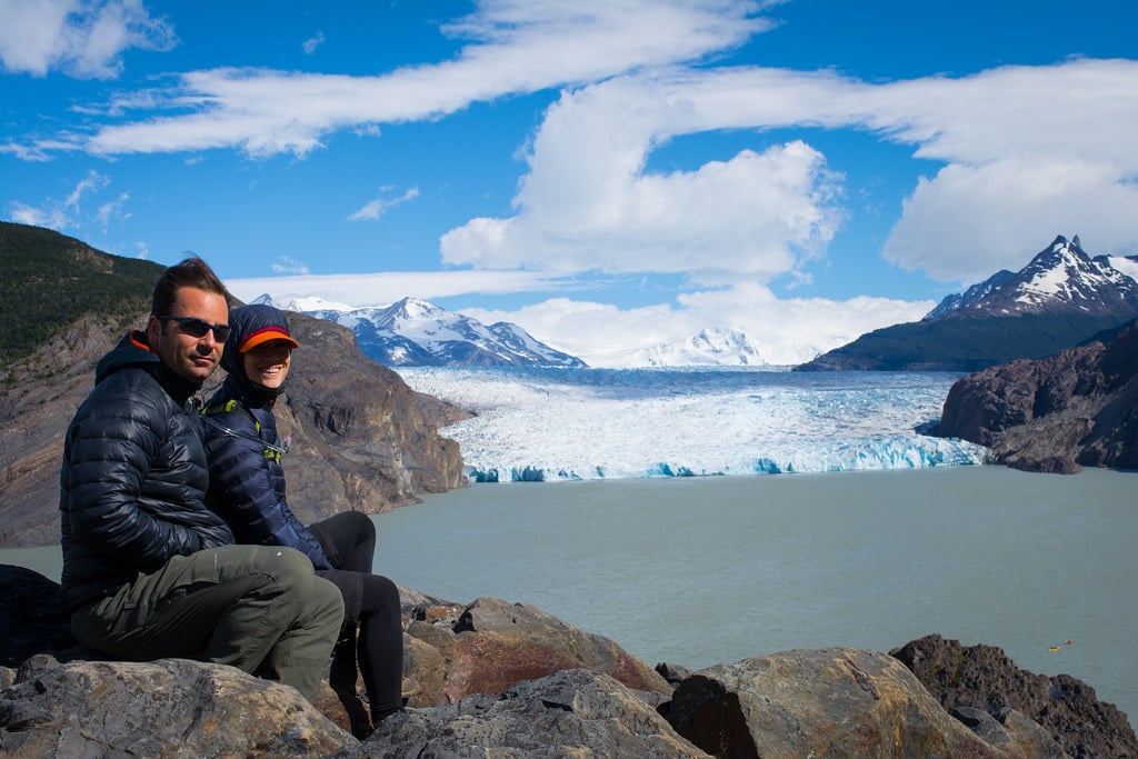 Marty and Marina at Grey glacier lookout Patagonia