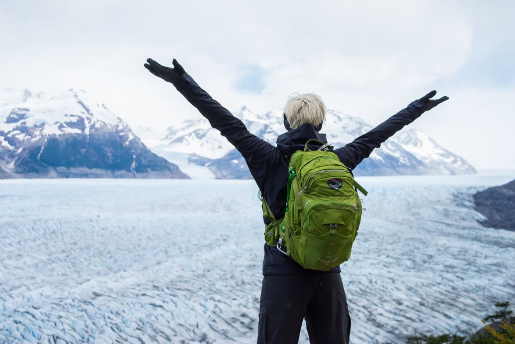 Marina Benedict facing the Southern Patagonian Ice Field Patagonia