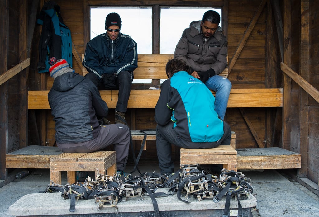 Puting on the crampons