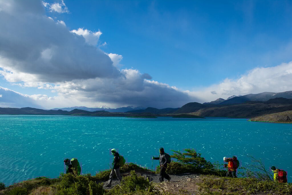 First steps along Pehoe Lake Patagonia