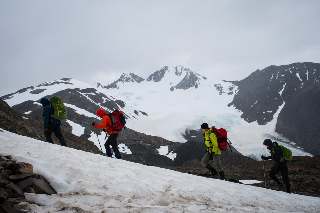Finally reaching the John Gardner Path in the snow Patagonia