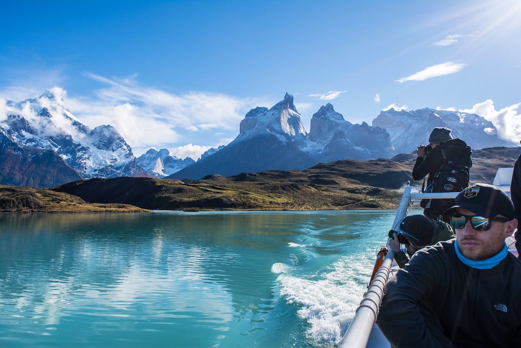 The boat on Pehoe Lake Patagonia