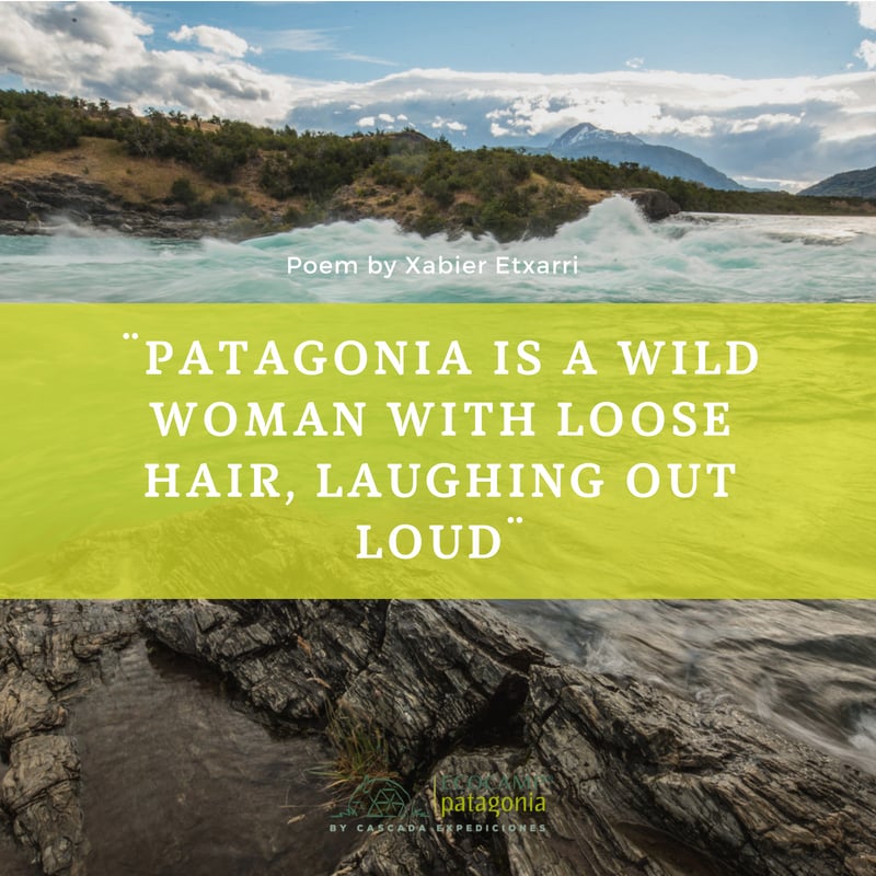 Patagonia is a wild woman with loose hair laughing out loud